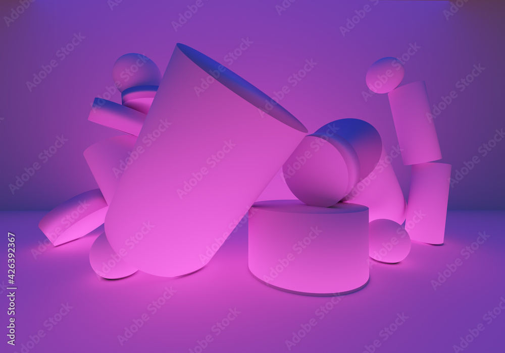 Poster abstract lilac background. pink background with fragments of columns. geometric background. neon pat