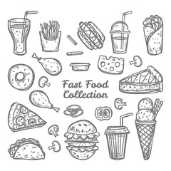 Hand drawn vector fast food element collection