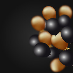 Gold and black balloons, realistic vector illustration