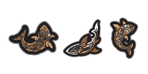Obraz premium Set of pattern shark in boho style. Isolated. Vector illustration