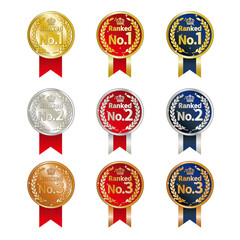 1位から3位のランキングメダルのイラスト