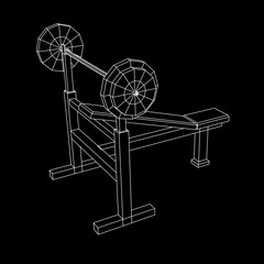 Barbell with weights. Gym equipment. Bodybuilding, powerlifting, fitness concept. Wireframe low poly mesh vector illustration.