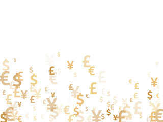 Euro dollar pound yen gold symbols flying currency vector illustration. Finance backdrop. Currency