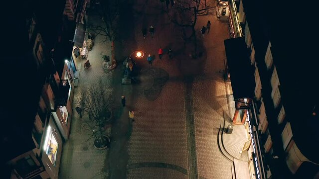 Night View Of Krupowki Street In Zakopane. Tourist Attraction In Poland. aerial drone
