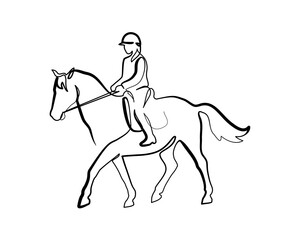 Fototapeta na wymiar Horse and rider on horseback logo. Continuous one line drawing.