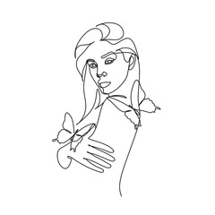 butterfly Surreal Faces Continuous line, drawing of set faces and hairstyle, fashion concept, woman beauty minimalist, vector illustration pretty sexy. Contemporary portrait