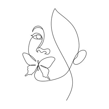 butterfly Surreal Faces Continuous line, drawing of set faces and hairstyle, fashion concept, woman beauty minimalist, vector illustration pretty sexy. Contemporary portrait
