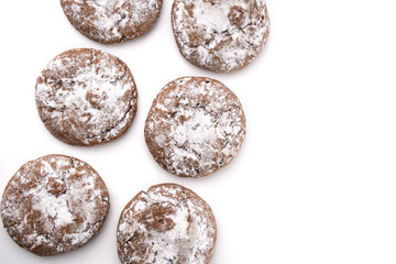 Homemade chocolate cookies on white background. Dessert.