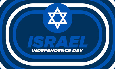 Israel Independence Day. National holiday, celebrated annual. Israel flag. Star of David, jewish symbol. Patriotic sign and elements. Poster, card, banner and background. Vector illustration