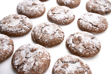 Homemade chocolate cookies on white background. Dessert.