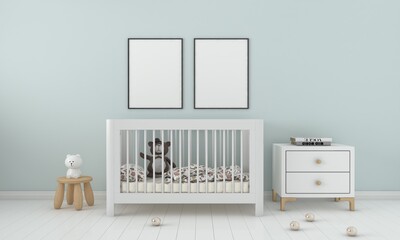 Kids Room, Play house, kids furniture with toy and frame mockup