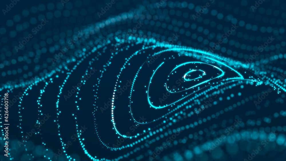 Wall mural sci-fi background. digital wave with many particles. big data visualization. template for festive pr