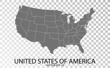 Transparent - High Detailed Grey Map of United States of America. Vector Eps 10.