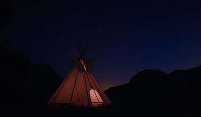 tipi tent night clear sky full of stars