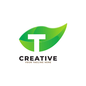 Nature Green Leaf Letter T Logo Design. monogram logo. Green Leaves Alphabet Icon. Usable for Business, Science, Healthcare, Medical and Nature Logos.Flat Vector Logo Design Template Element. Eps10