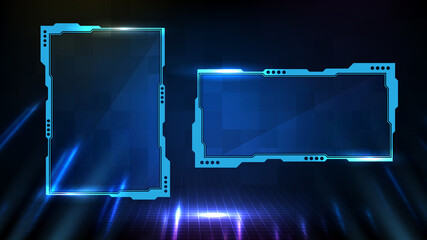 abstract futuristic background of blue glowing technology sci fi frame hud ui