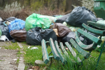 Garbage not picked up in Herastrau Park, Bucharest, Romania.