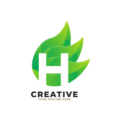 Nature Green Leaf Letter H Logo Design. monogram logo. Green Leaves Alphabet Icon. Usable for Business, Science, Healthcare, Medical and Nature Logos.Flat Vector Logo Design Template Element. Eps10