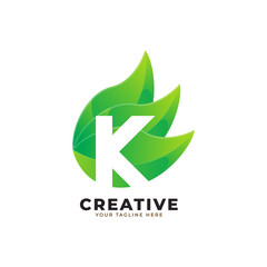 Nature Green Leaf Letter K Logo Design. monogram logo. Green Leaves Alphabet Icon. Usable for Business, Science, Healthcare, Medical and Nature Logos.Flat Vector Logo Design Template Element. Eps10