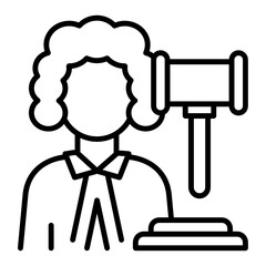 Magistrate Wearing Wig Stock illustration, Lawyer, Judge Curly Hair with Hammer Concept Vector Color Icon Design, Lawyer and Legal system Symbol on white background