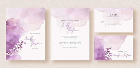 Purple abstract splash with floral shape on wedding invitation card