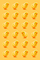 Small yellow chickens in yellow pattern