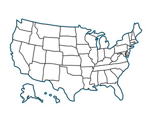 Blank similar USA map isolated on white background. United States of America country. Vector template for website, design, cover, infographics. Graph illustration.