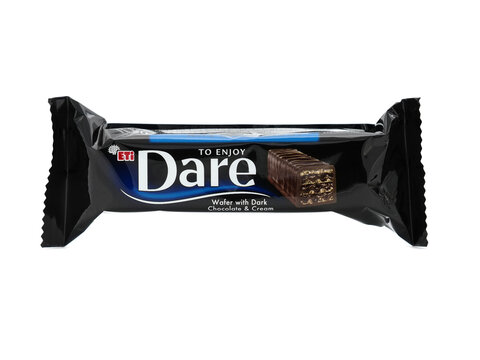 BUCHAREST, ROMANIA - November 18, 2020. Eti Dare Wafer with dark chocolate and cream isolated on white