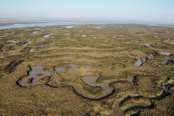 Fototapeta na wymiar Tollesbury salt marshes from aerial view