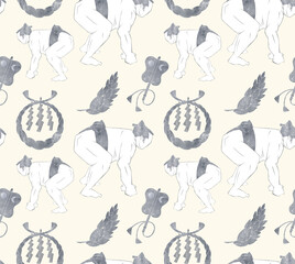 お相撲さんシルエット連続背景パターン