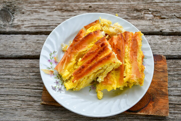 Bakery .Home made  cheese pie  with phyllo pastry and organic eggs. Bulgarian banitsa