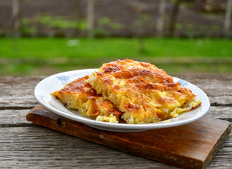 Bakery .Home made  cheese pie  with phyllo pastry and organic eggs. Bulgarian banitsa