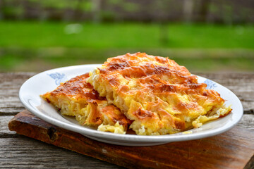 Bakery .Home made  cheese pie  with phyllo pastry and organic eggs. Bulgarian banitsa
