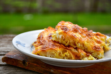 Bakery .Home made  cheese pie  with phyllo pastry and organic eggs. Bulgarian banitsa