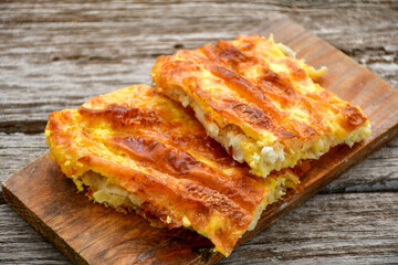 Bakery .Home made  cheese pie  with phyllo pastry and organic eggs. Bulgarian banitsa
