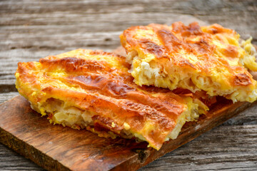 Bakery .Home made  cheese pie  with phyllo pastry and organic eggs. Bulgarian banitsa