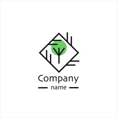 logo, minimalistic green tree in the shape of a circle, squared with lines