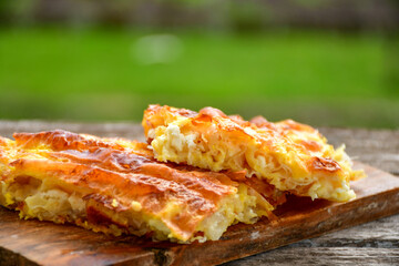 Bakery .Home made  cheese pie  with phyllo pastry and organic eggs. Bulgarian banitsa
