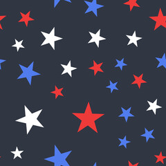 White, Red and Blue Stars with Dots Seamless Pattern