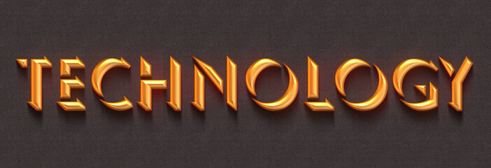 technology, golden 3d word, logo design