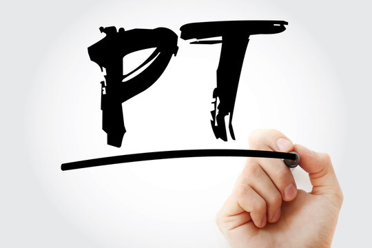 PT - Prothrombin Time acronym with marker, medical concept background.