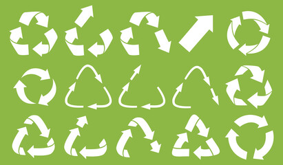 Vector recycling, upcycling and downcycling signs, isolated on white background. Green reuse symbols for ecological design. Zero waste lifestyle. - 426414591