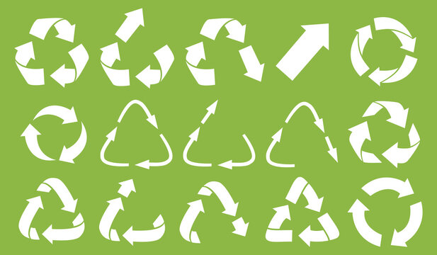 Vector recycling, upcycling and downcycling signs, isolated on white background. Green reuse symbols for ecological design. Zero waste lifestyle.