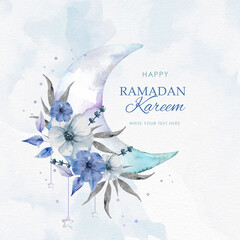 Ramadan Kareem with moon and flowers purple