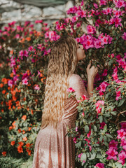 girl in a garden azaleas