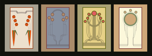 Glasgow Style Art Nouveau Frames, Backgrounds for Retro Posters, Covers 