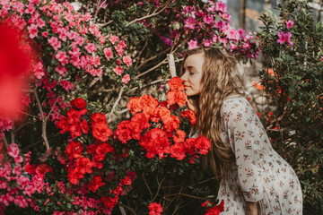 girl in the garden azaleas