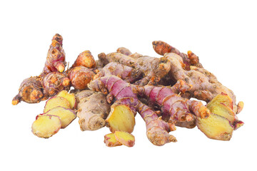 Fresh Red Ginger root and slice isolated on white background.