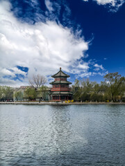 Fototapeta premium Pagoda building at Houhai Imperial Lake in Beijing, China