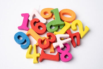 Naklejka premium Math number colorful on white background, education study mathematics learning teach concept.